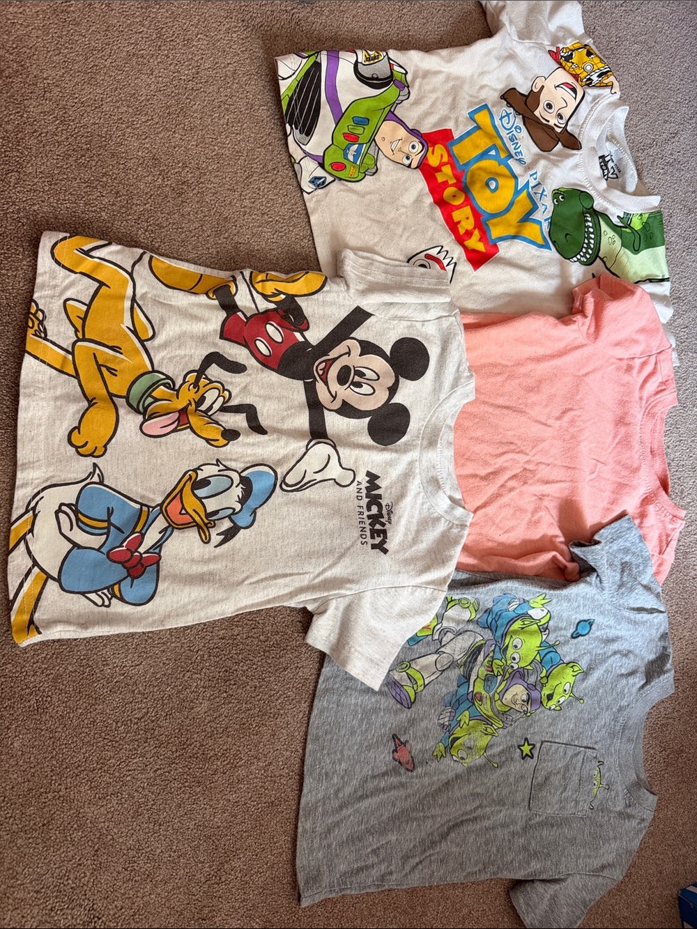 Disney Pixar & Mickey Character Tee Bundle - White, Gray, Pink 3T